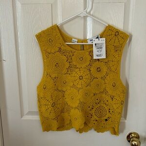 NWT Desigual yellow crochet top size L
